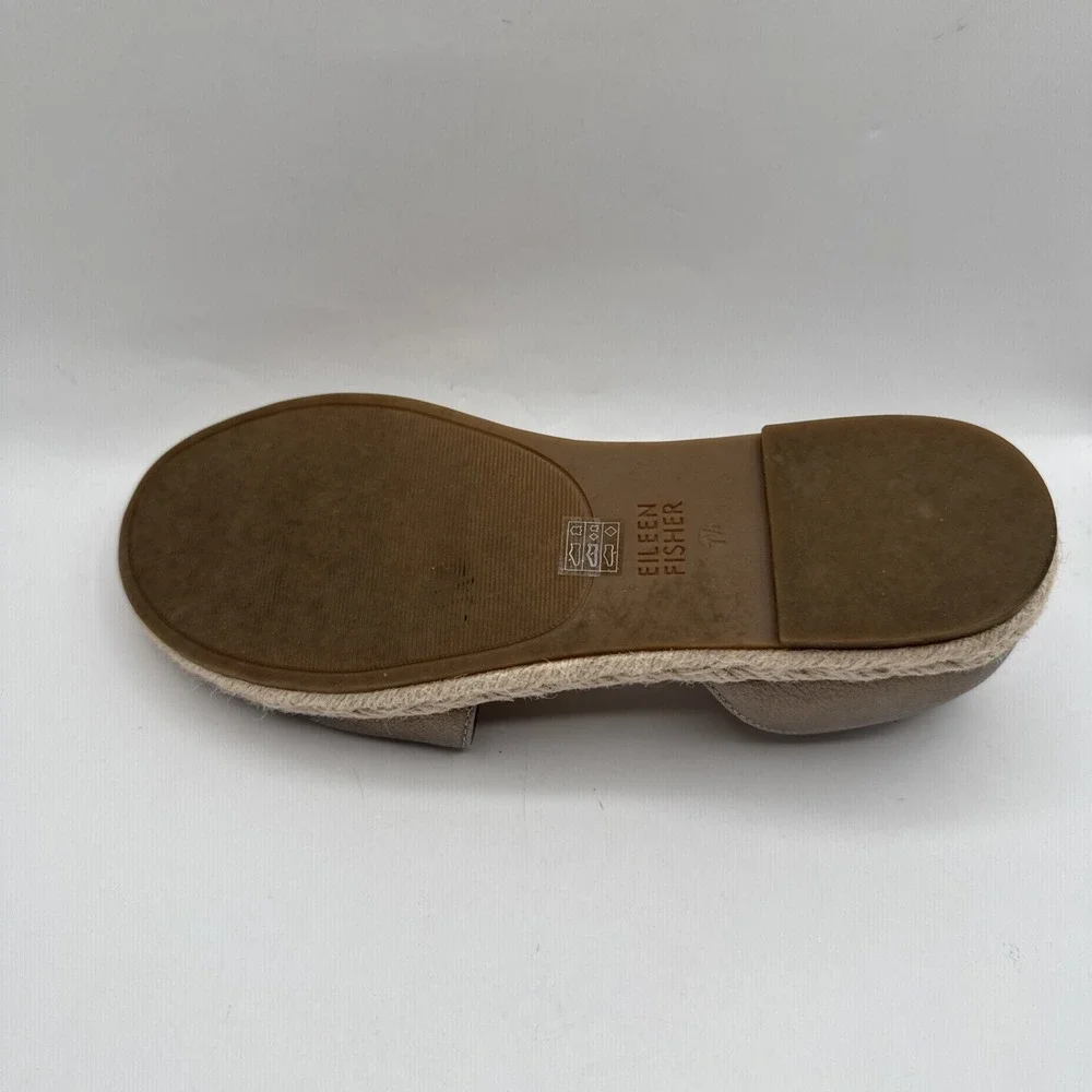 Eileen Fisher‎ Lee Gold Leather d'Orsay Espadrille Flat Slip On Sandal Shoes 7.5